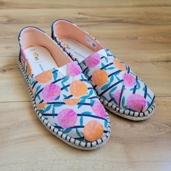 Toms Classic Citrus Oranges Espadrille Stripe Slip On Shoes Size 7.5W - Picture 2 of 10